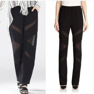 BCBGMaxazria Caleb Straight Leg Sheer Pannels Black Dress Pants Size Small Women